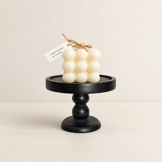 Black Wooden Pedestal Display Tray - ORYAORI